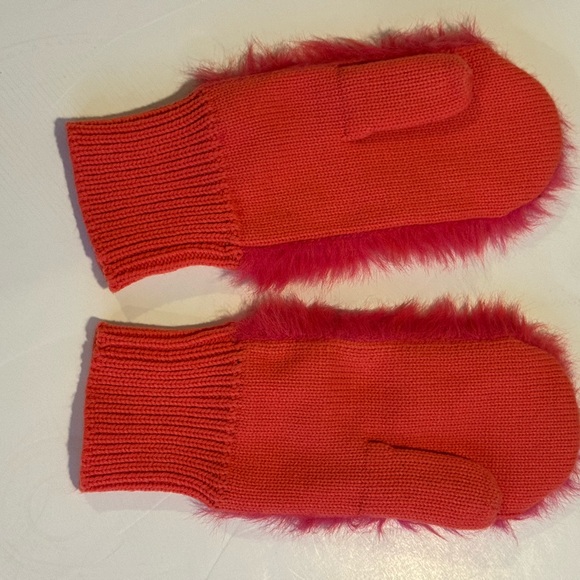 FAUX FUR KNIT MITTENS warm soft - hot pink and salmon color - Picture 5 of 12